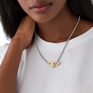 Diesel Men's Stainless Steel Choker Necklace, Color: Silver